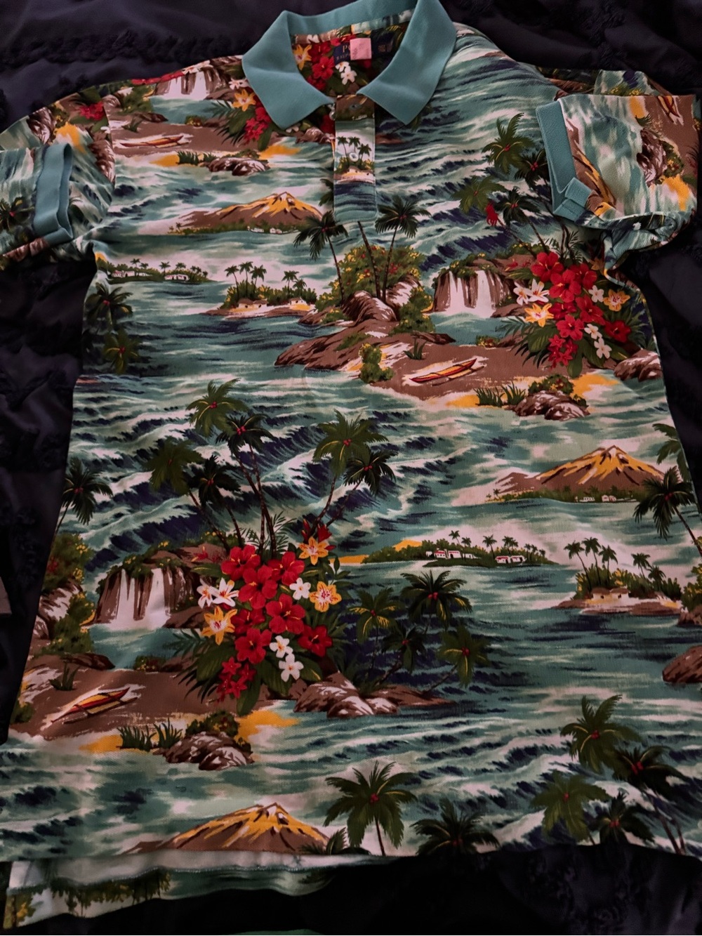 Polo by Ralph Lauren Teal Collar Hawaiian Print Polo
